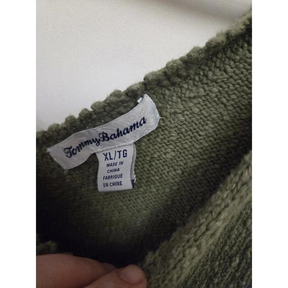Tommy Bahama Womens Olive‎ Green V-Neck Knit Sweater Tank Top XL Scalloped Trim